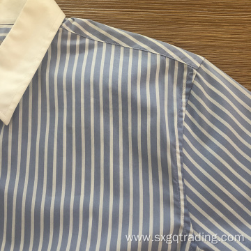 Ladies' yarn dyed stripe long sleeve contrast shirt
